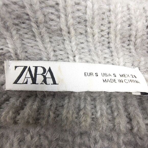 ZARA Alpaca Wool Chunky Rib Knit Oversized Crewneck Pullover Sweater Gray Small - Picture 2 of 8